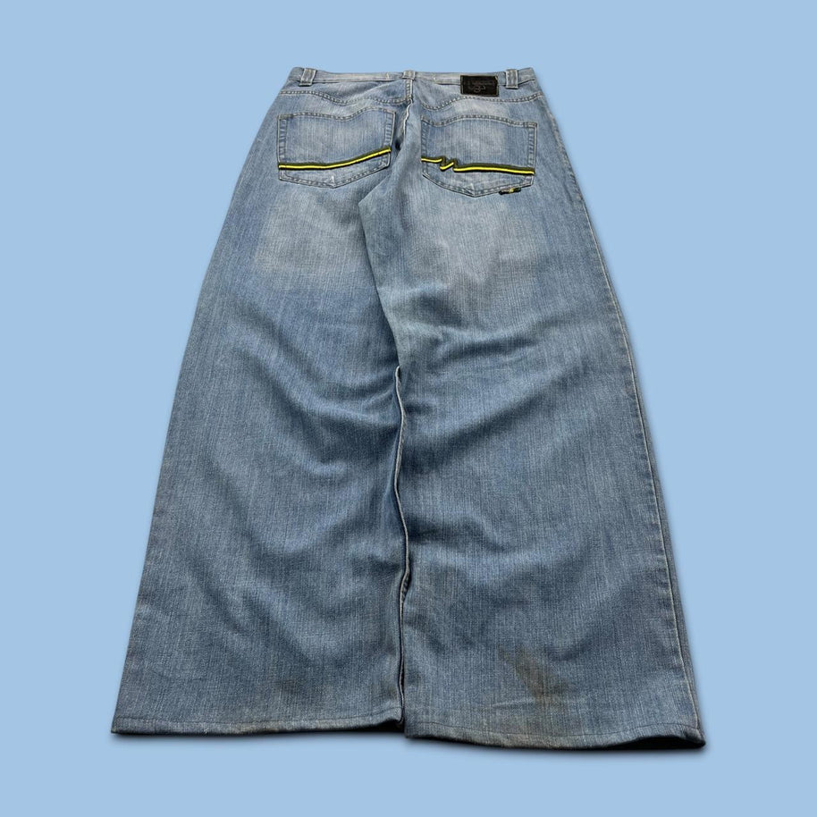 VINTAGE Y2K MECCA EMBROIDERED BAGGY JEANS BLUE