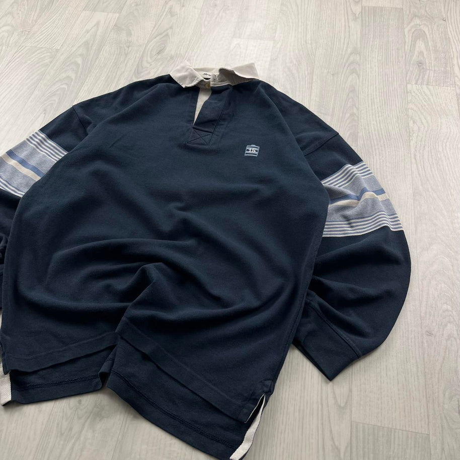VINTAGE Y2K SERGE BLANCO HEAVY LONG SLEEVE RUGBY POLO SHIRT NAVY