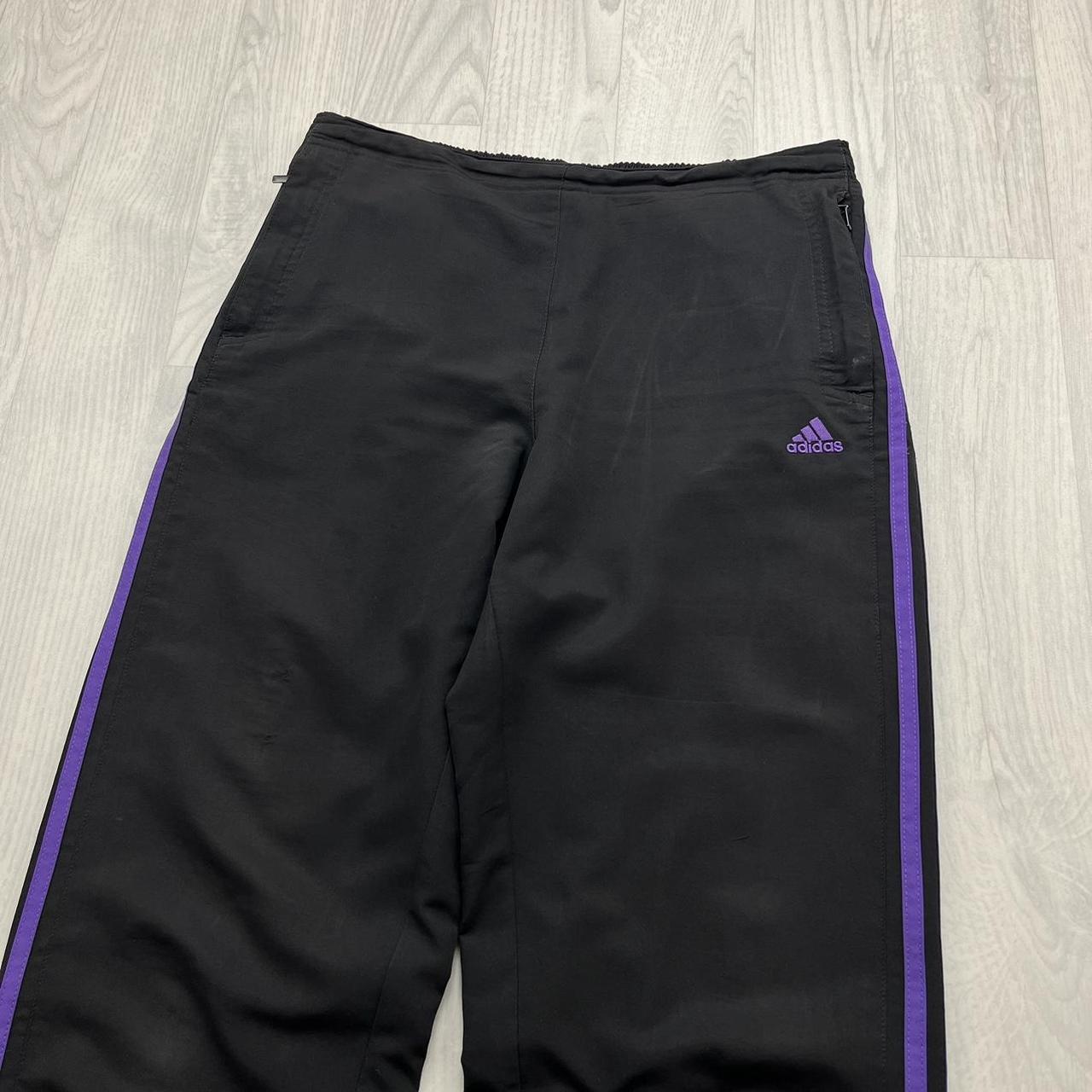 VINTAGE Y2K ADIDAS BAGGY TRACKSUIT BOTTOMS BLACK / PURPLE