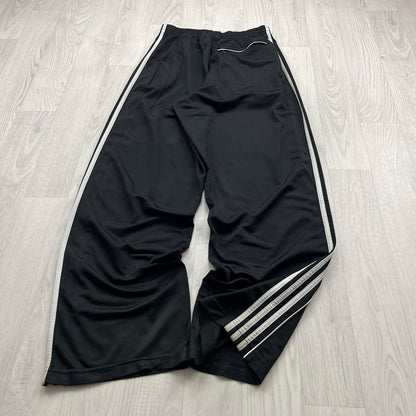 VINTAGE Y2K ADIDAS SIDE STRIPE BAGGY WIDE LEG TRACKSUIT BOTTOMS BLACK WHITE (M)