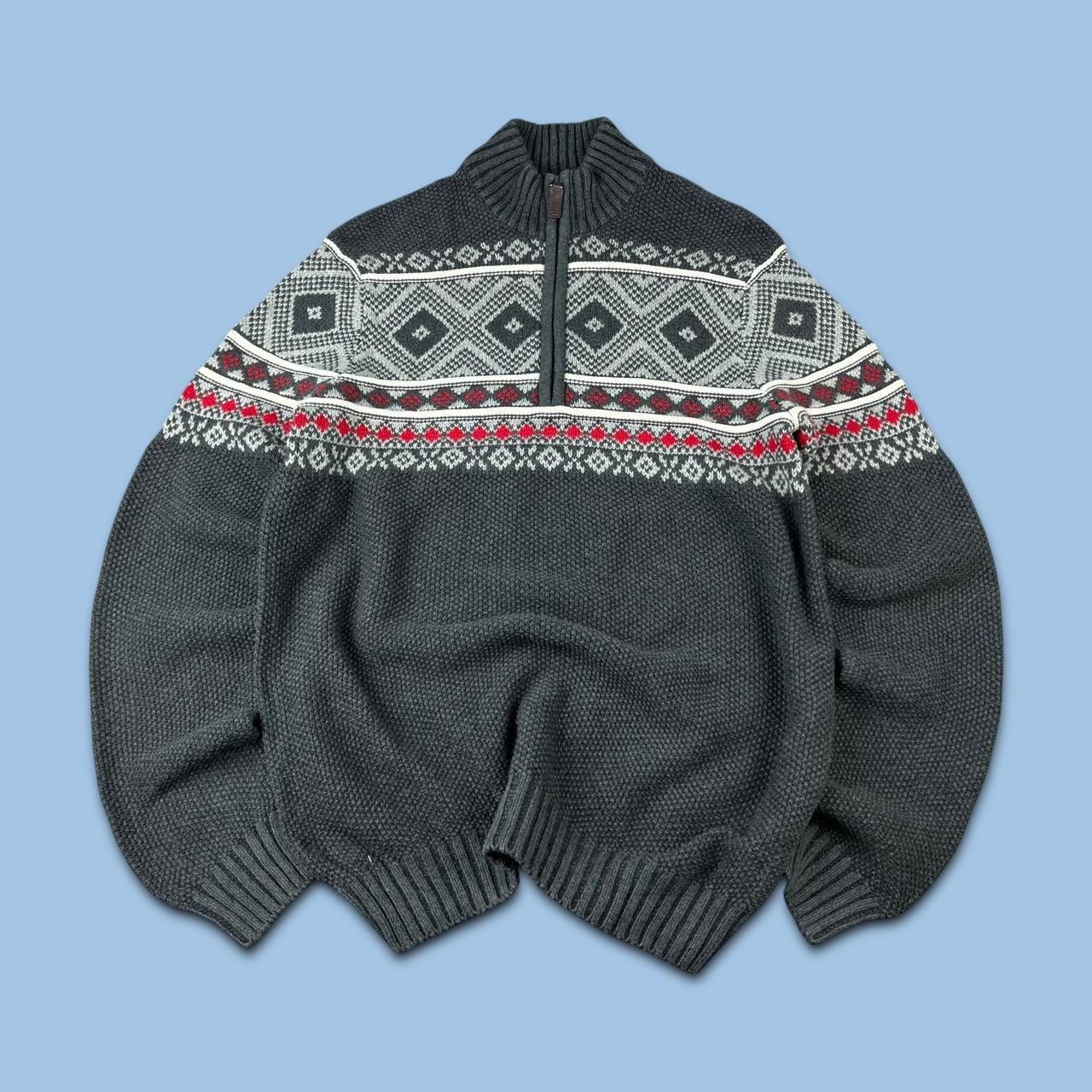 VINTAGE Y2K IZOD FESTIVE CHUNKY QUARTER ZIP KNITTED JUMPER GREY