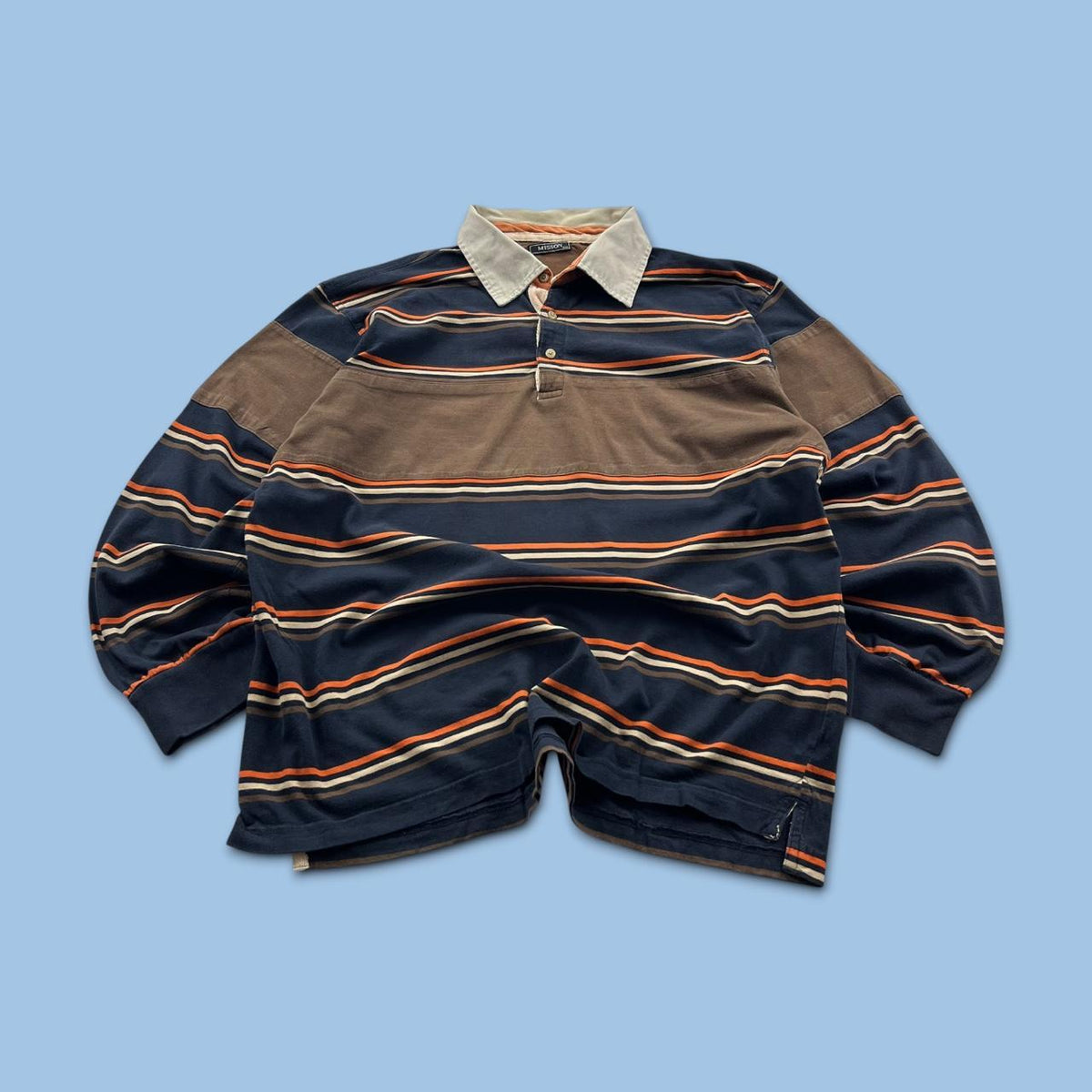 VINTAGE Y2K MISSON STRIPED LONG SLEEVE RUGBY POLO SHIRT BROWN