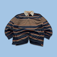 VINTAGE Y2K MISSON STRIPED LONG SLEEVE RUGBY POLO SHIRT BROWN