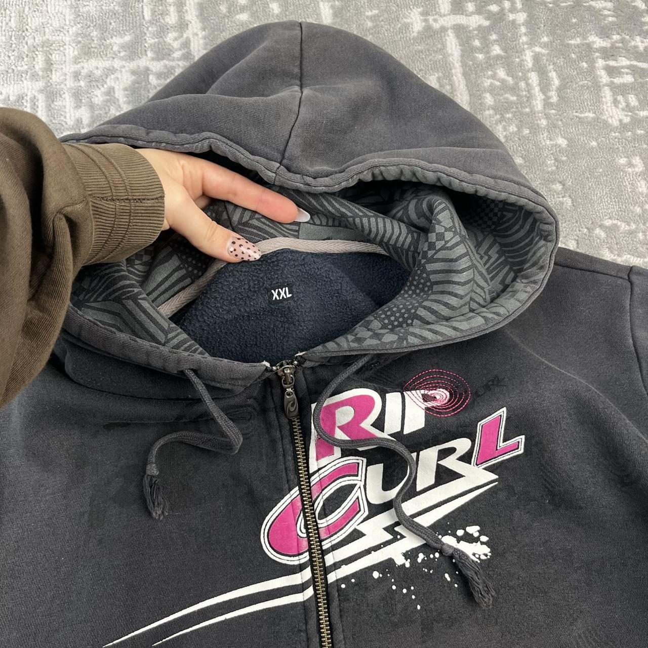 VINTAGE Y2K RIP CURL GRAPHIC SPELL OUT ZIP UP HOODIE FADED BLACK