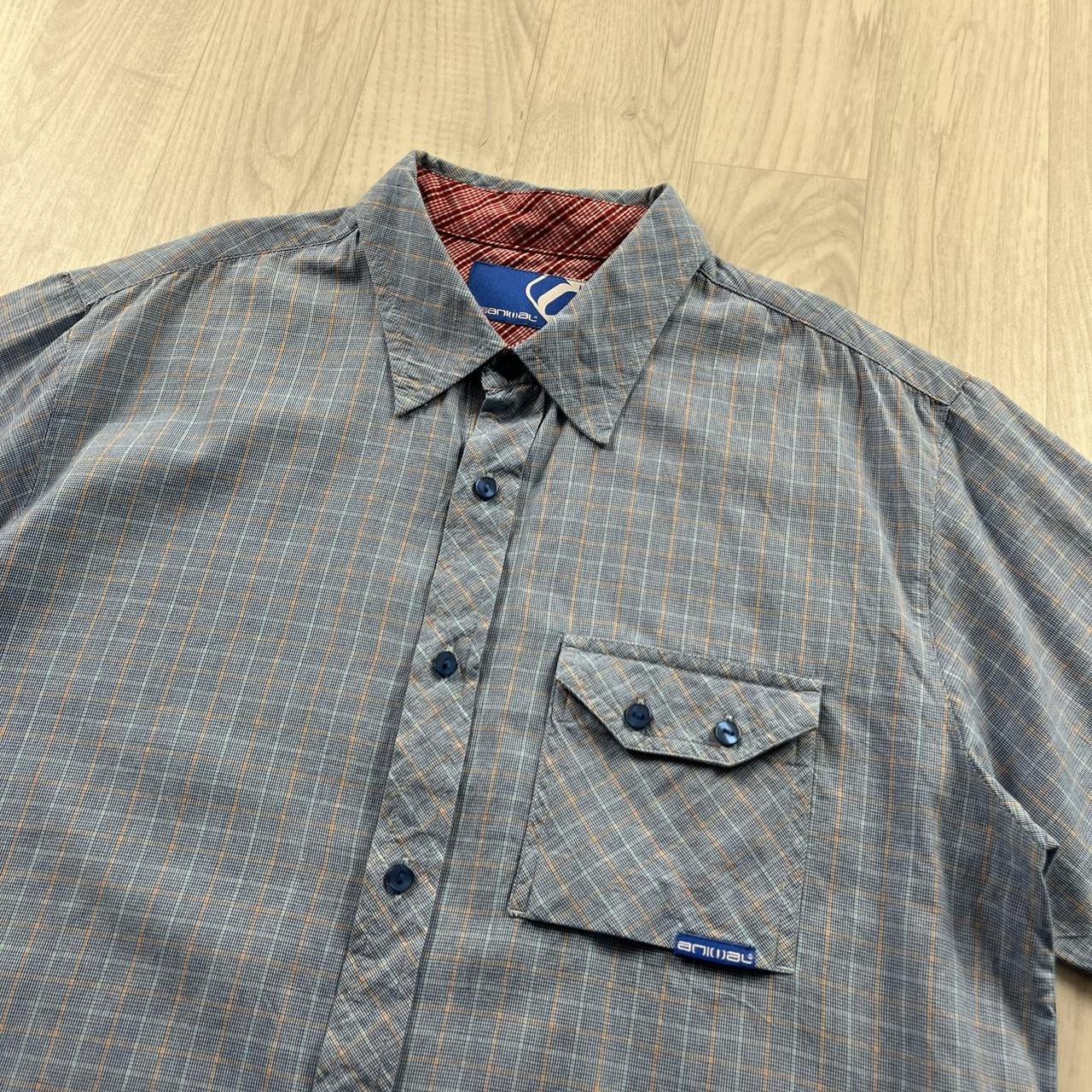 VINTAGE ANIMAL CHECKERED SHORT SLEEVE SURF SHIRT BLUE