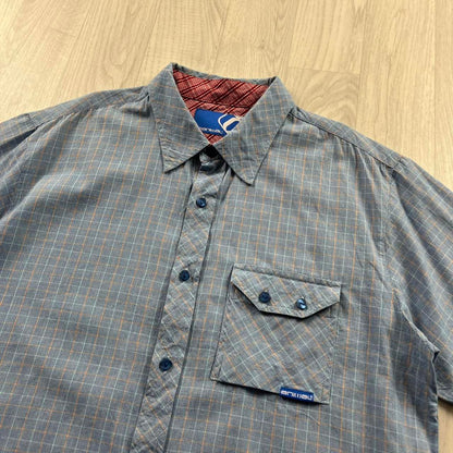 VINTAGE ANIMAL CHECKERED SHORT SLEEVE SURF SHIRT BLUE