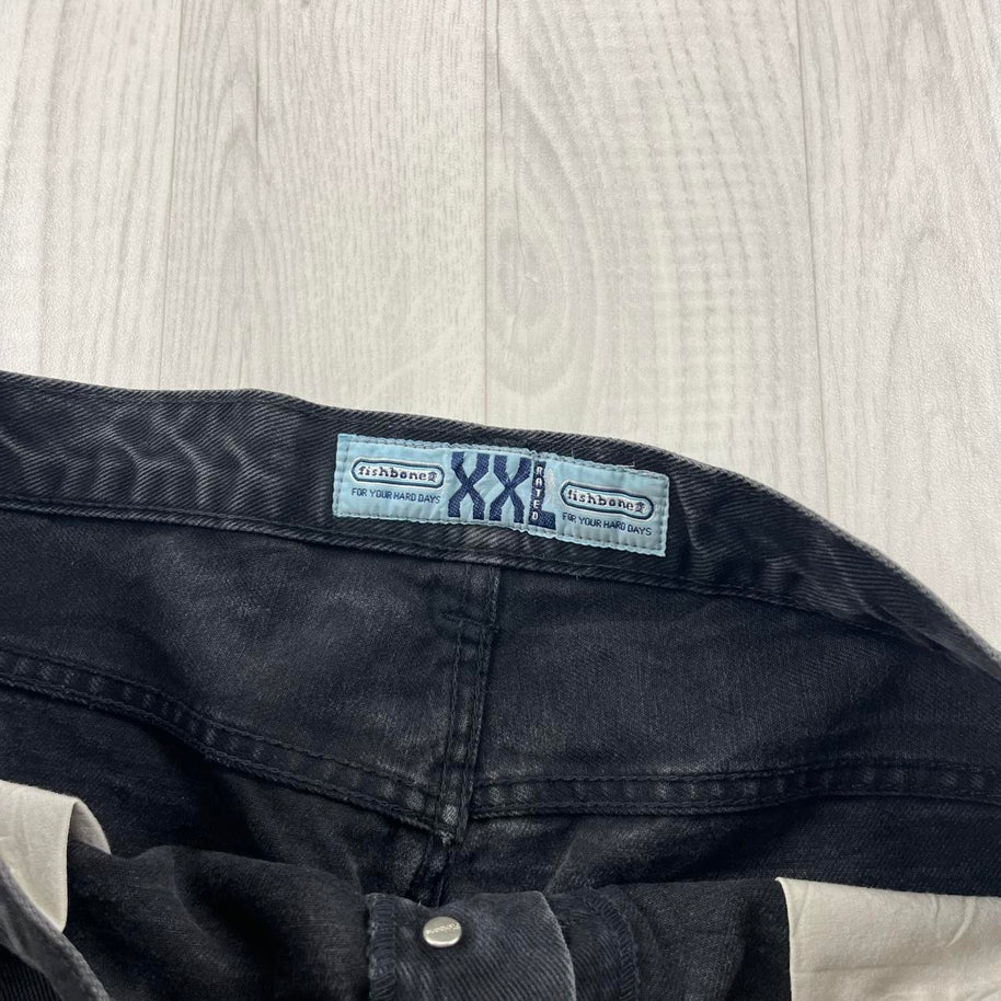 VINTAGE Y2K FISHBONE BAGGY CARGO JEANS BLACK