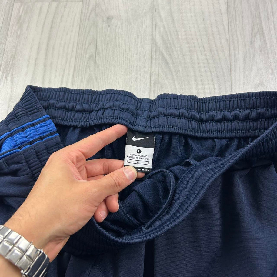 VINTAGE Y2K NIKE WIDE LEG SIDE STRIPE TRACKSUIT BOTTOMS NAVY / BLUE