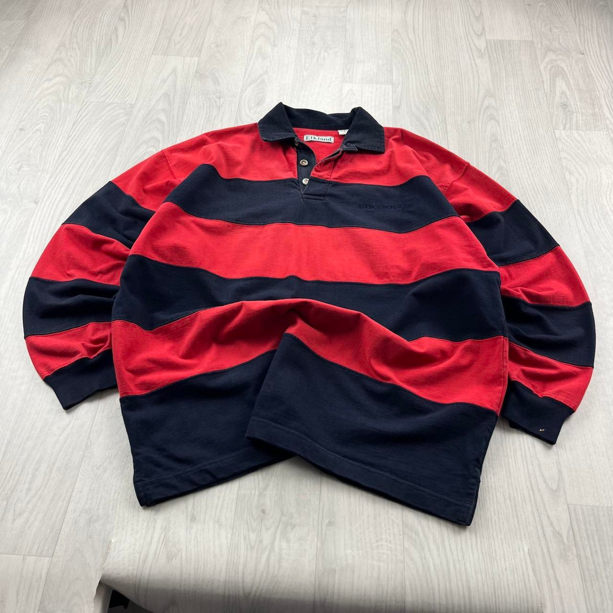 VINTAGE Y2K STRIPED LONG SLEEVE RUGBY POLO SHIRT RED NAVY