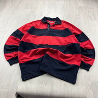 VINTAGE Y2K STRIPED LONG SLEEVE RUGBY POLO SHIRT RED NAVY