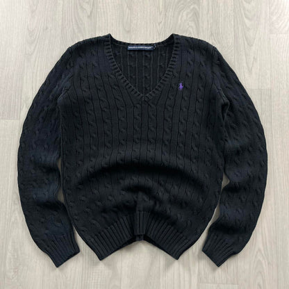 VINTAGE Y2K RALPH LAUREN CHUNKY CABLE KNITTED JUMPER BLACK