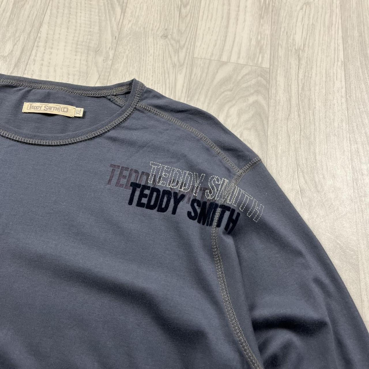 VINTAGE Y2K TEDDY SMITH GRAPHIC LONG SLEEVE SKATER T SHIRT BLUE