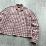 VINTAGE 00s BURBERRY CHECKERED CROPPED LONG SLEEVE BUTTON UP SHIRT WHITE RED