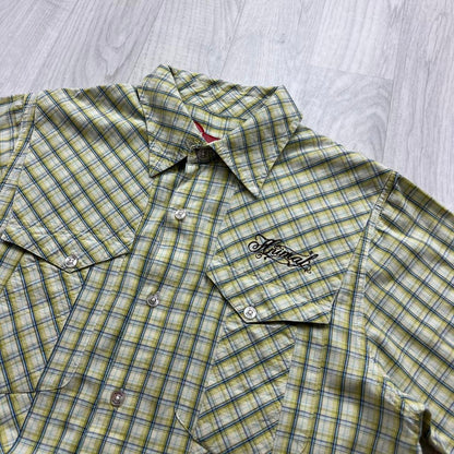 VINTAGE Y2K ANIMAL CHECKERED SHORT SLEEVE SHIRT YELLOW