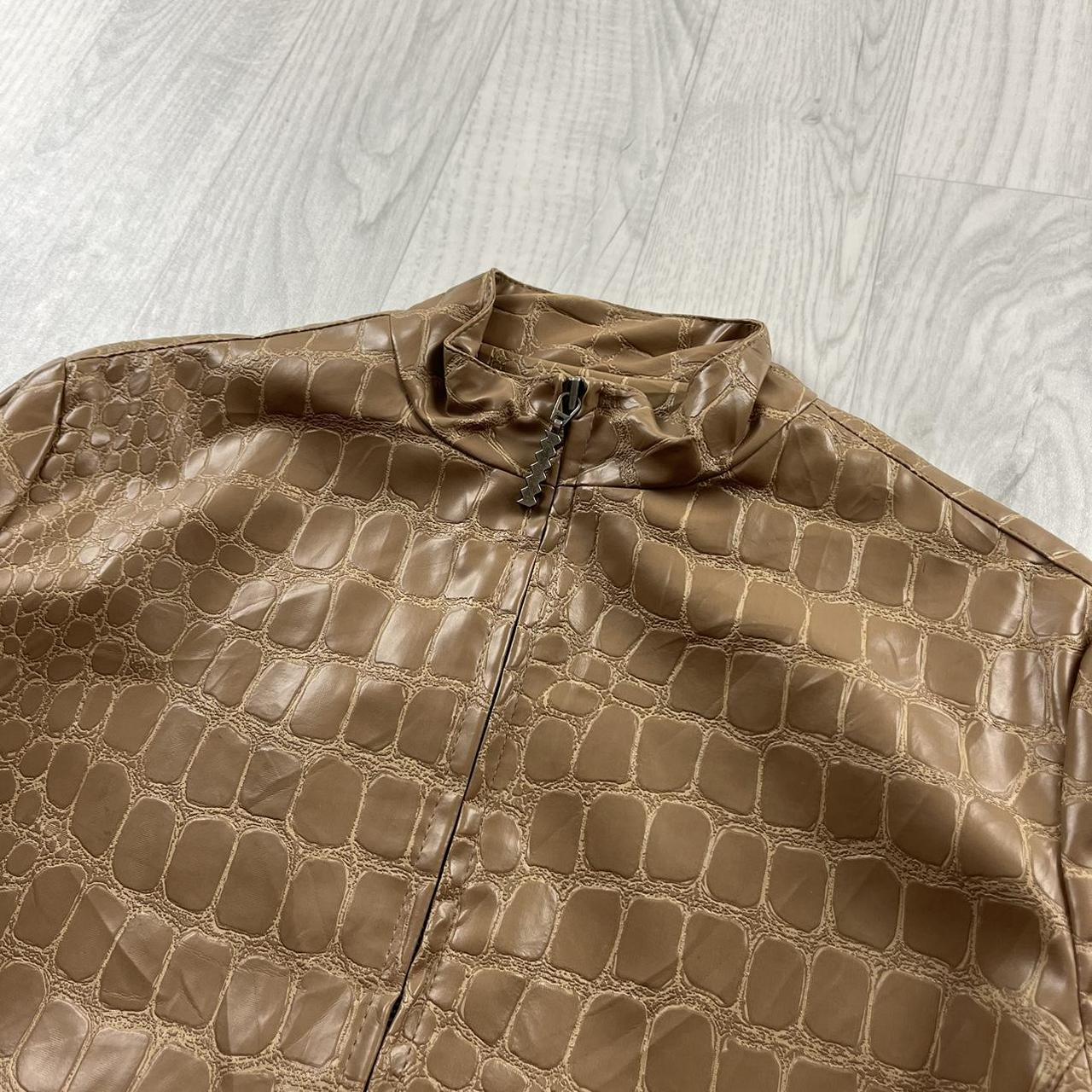 VINTAGE Y2K SNAKE PRINT LEATHER STYLE JACKET BEIGE (S)