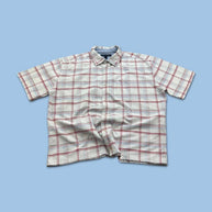 VINTAGE 00s TOMMY HILFIGER CHECKERED CROPPED SHORT SLEEVE BUTTON UP SHIRT WHITE / RED