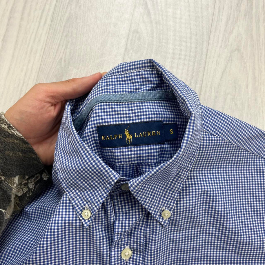 VINTAGE 00s RALPH LAUREN GINGHAM SHORT SLEEVE BUTTON UP SHIRT BLUE