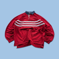 VINTAGE Y2K STRIPED LONG SLEEVE RUGBY POLO SHIRT RED