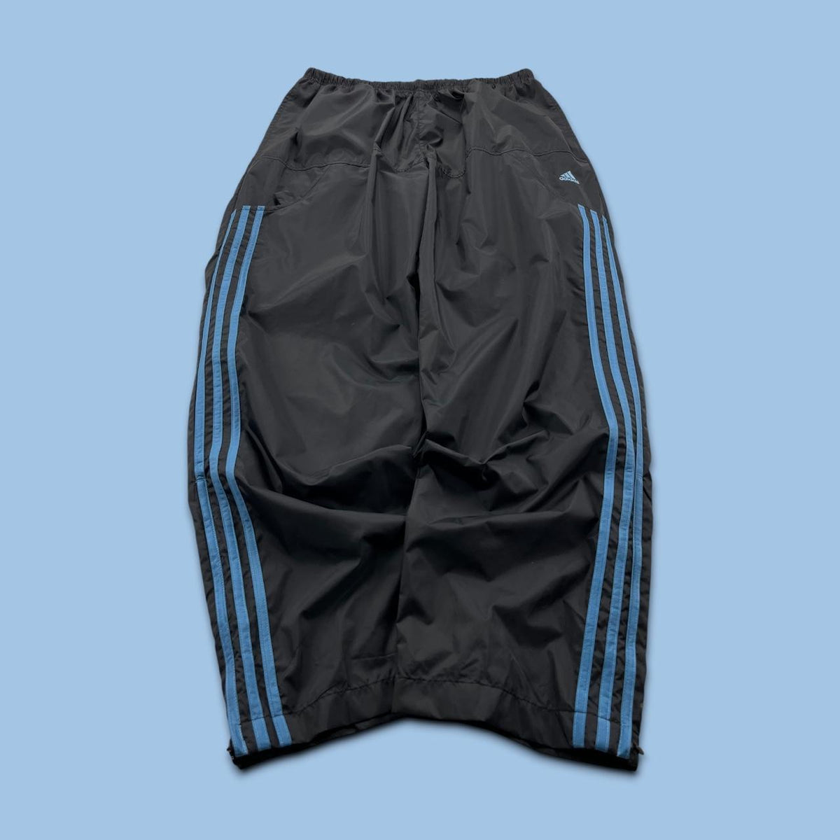 VINTAGE Y2K ADIDAS SIDE STRIPE BAGGY TRACKSUIT BOTTOMS BLACK BLUE