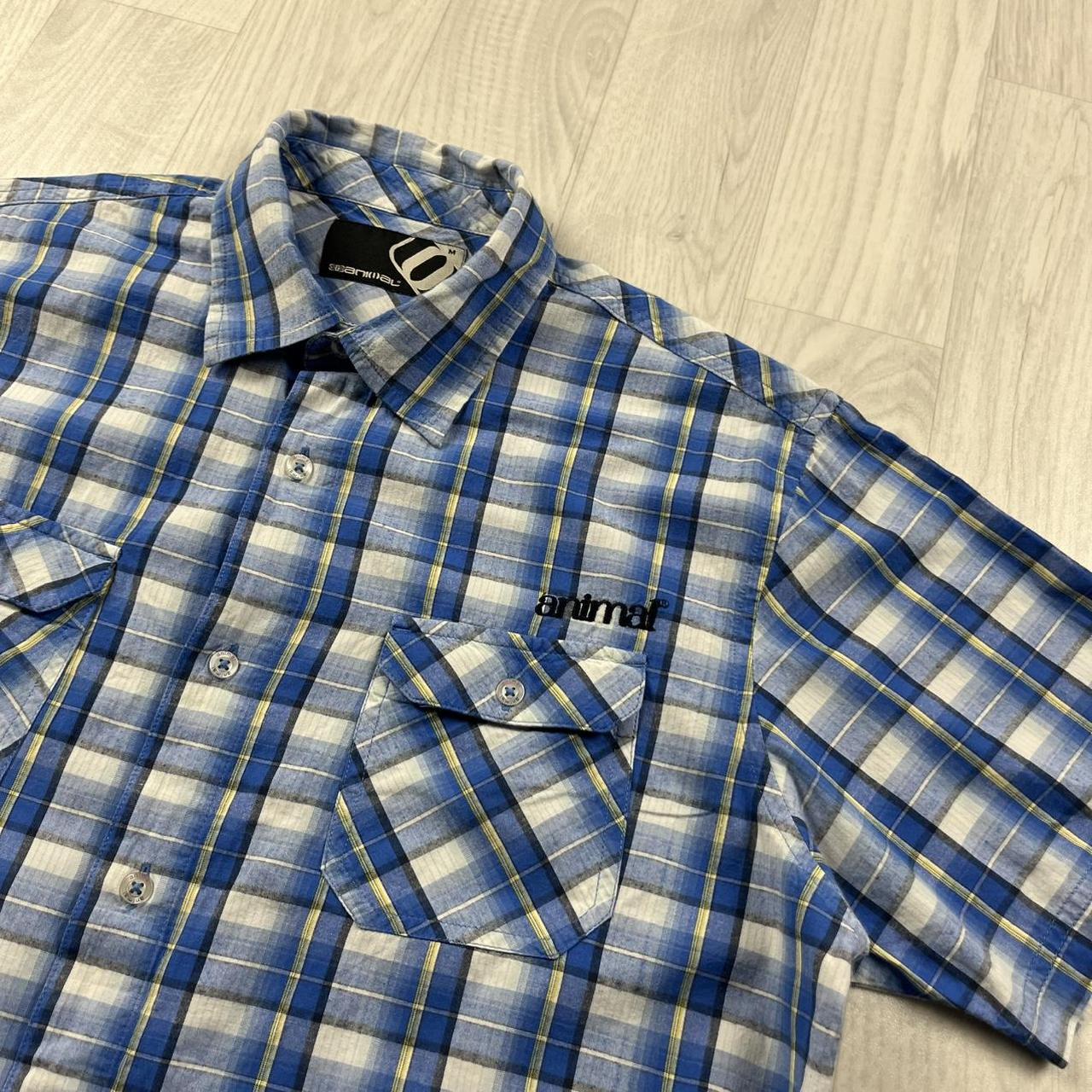VINTAGE Y2K ANIMAL CHECKERED SHORT SLEEVE SHIRT BLUE