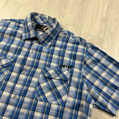 VINTAGE Y2K ANIMAL CHECKERED SHORT SLEEVE SHIRT BLUE
