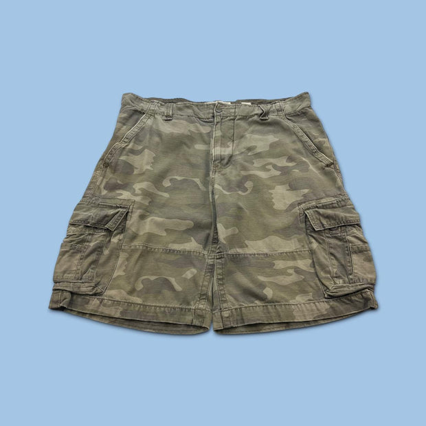VINTAGE Y2K NO BOUNDARIES BAGGY CAMO CARGO SHORTS KHAKI