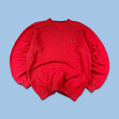 VINTAGE Y2K TOMMY HILFIGER CHUNKY ESSENTIAL KNITTED JUMPER RED
