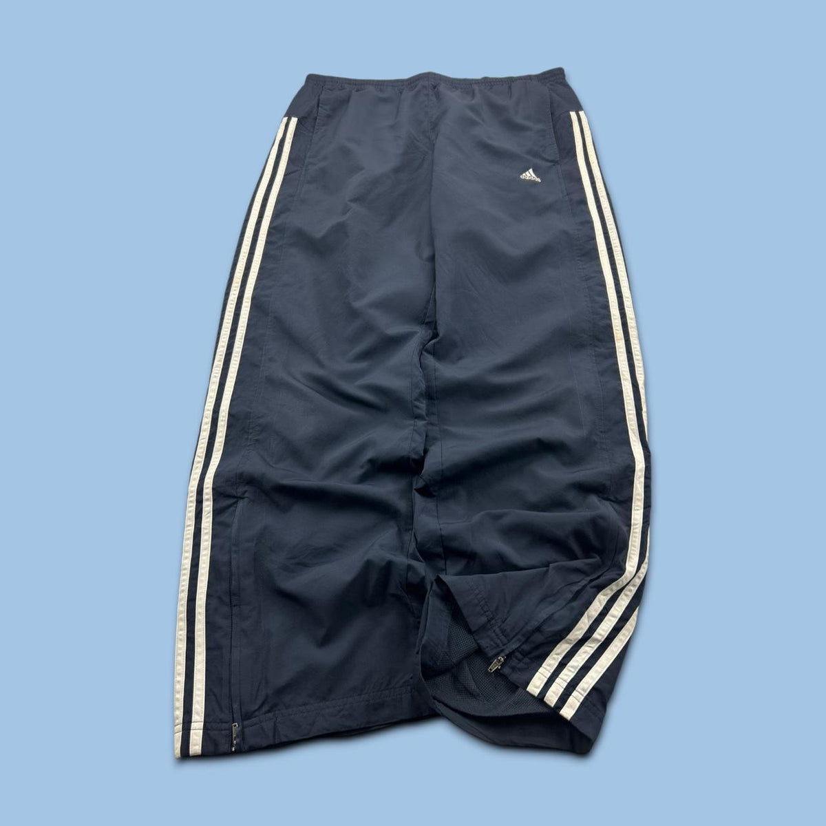 VINTAGE Y2K ADIDAS SIDE STRIPE BAGGY TRACKSUIT BOTTOMS NAVY