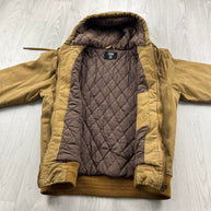 VINTAGE Y2K FISHBONE HOODED WORKWEAR BOMBER JACKET BEIGE