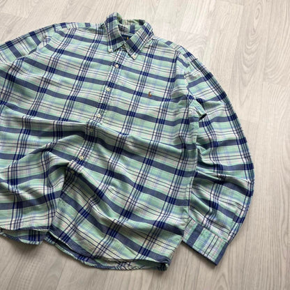 RALPH LAUREN PLAID LONG SLEEVE BUTTON UP SHIRT TURQUOISE