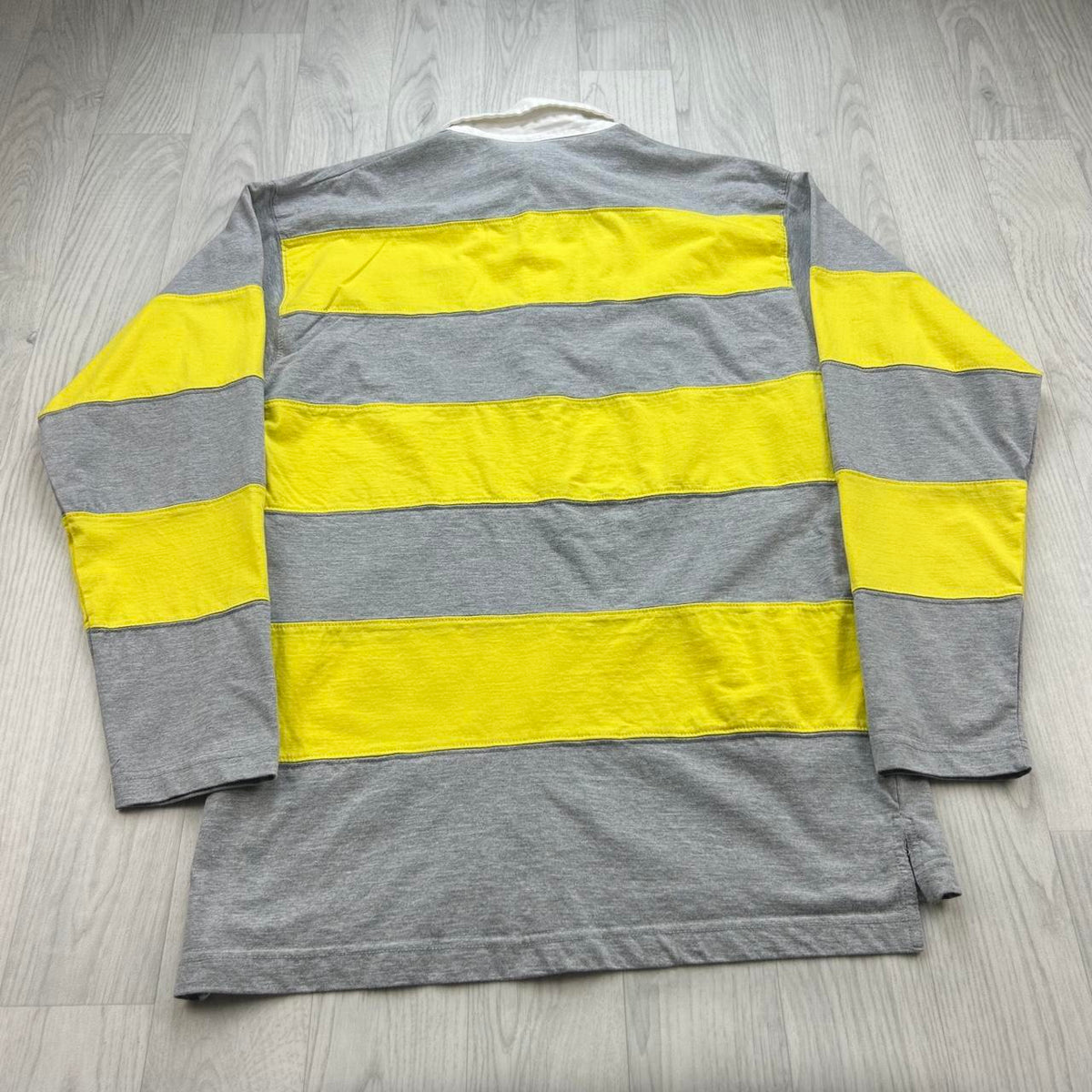 VINTAGE Y2K BACARDI STRIPED LONG SLEEVE RUGBY POLO SHIRT YELLOW / GREY