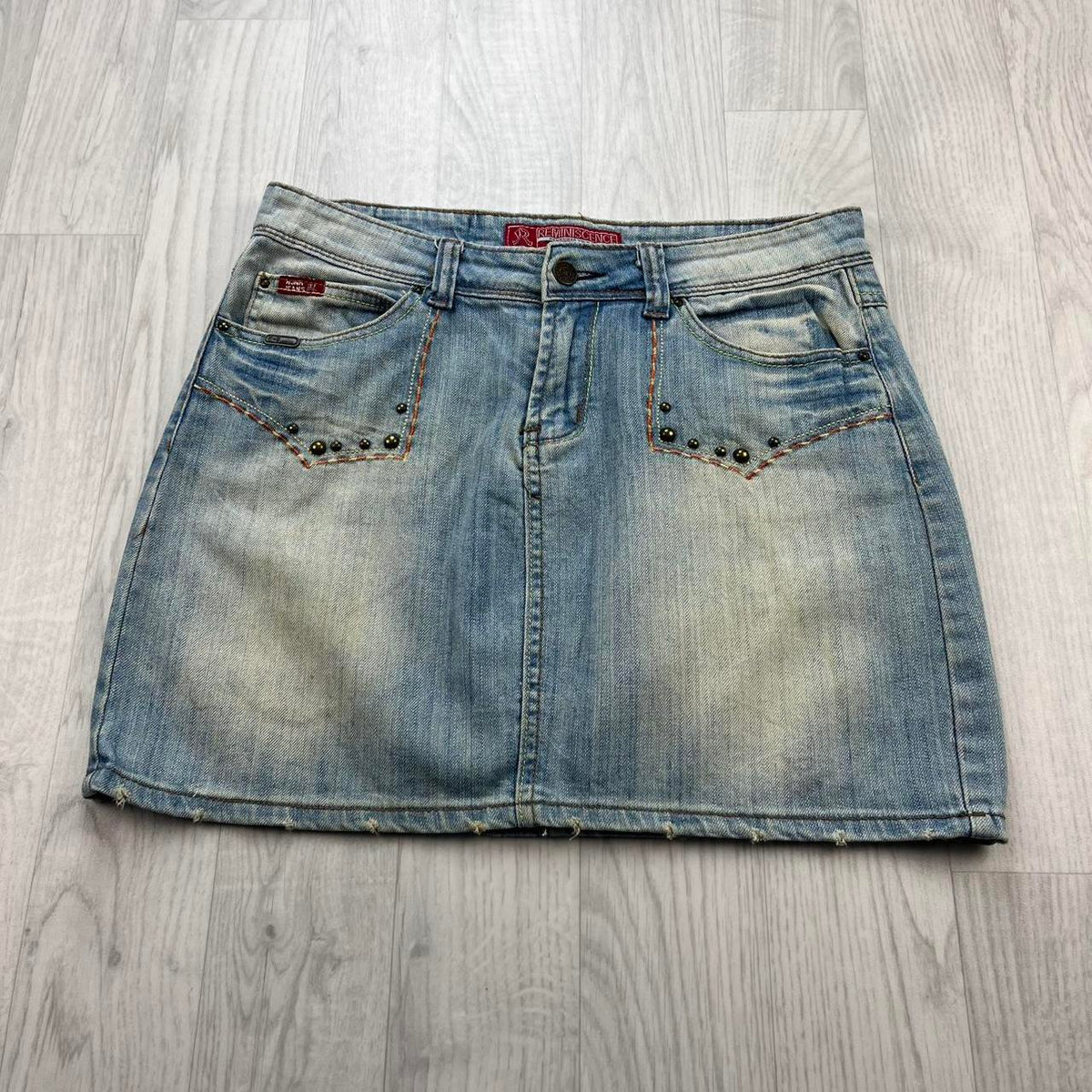 VINTAGE Y2K REMINISCENCE DENIM EMBROIDERED MINI SKIRT BLUE