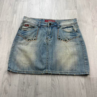 VINTAGE Y2K REMINISCENCE DENIM EMBROIDERED MINI SKIRT BLUE