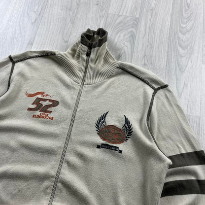 VINTAGE Y2K QUIKSILVER THIN ZIP KNITTED JUMPER BEIGE
