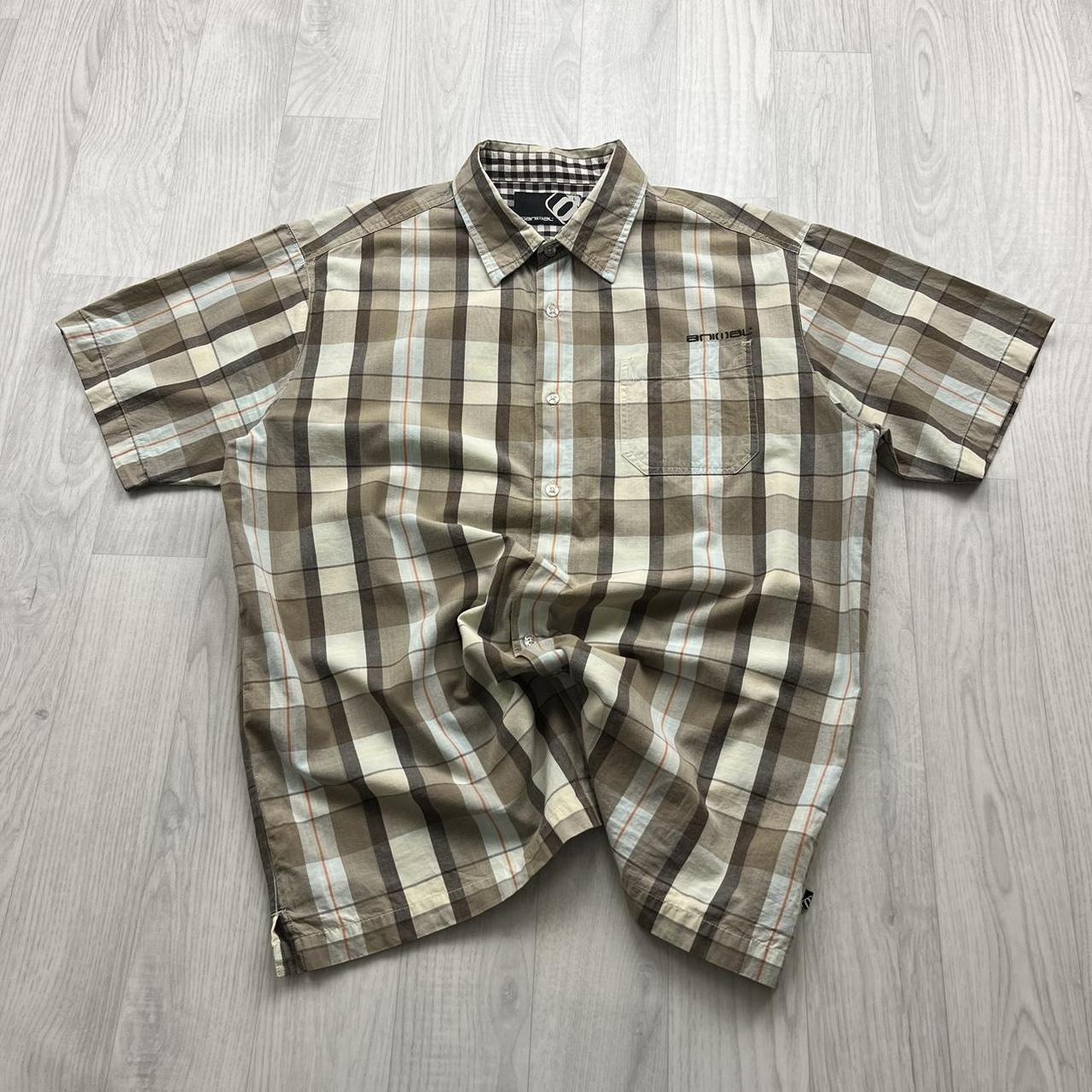 VINTAGE Y2K ANIMAL CHECKERED SHORT SLEEVE SHIRT BROWN / CREAM