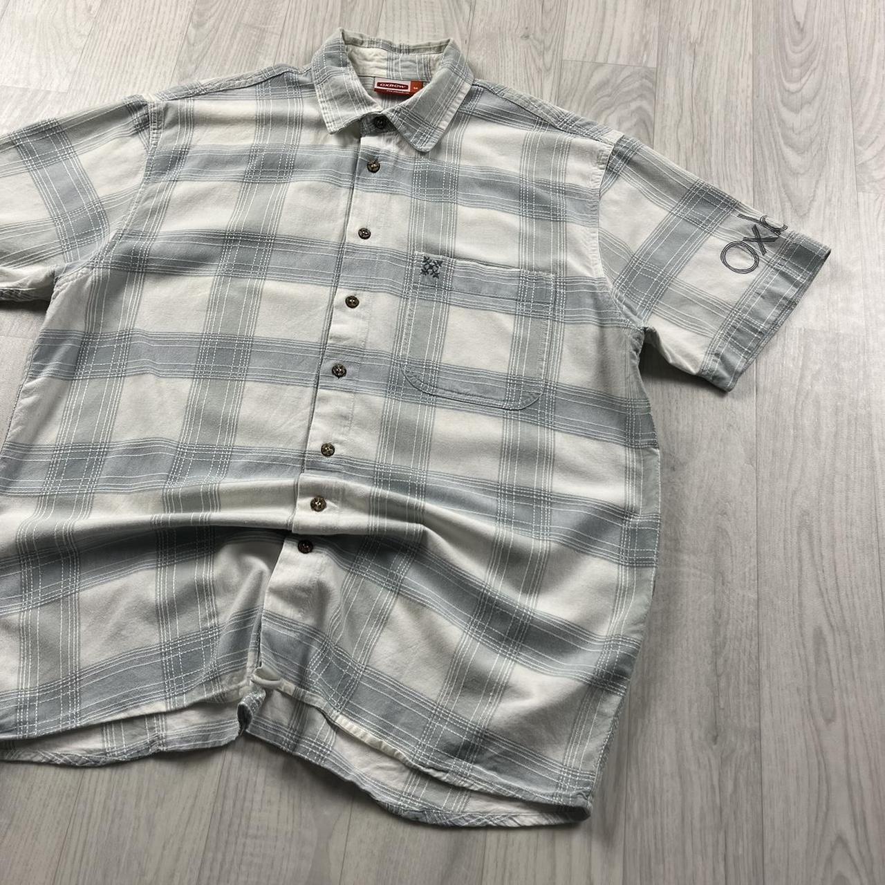 VINTAGE Y2K OXBOW CHECKERED SHORT SLEEVE SHIRT WHITE BLUE