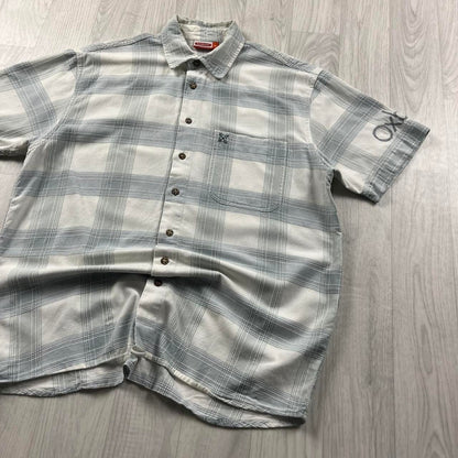 VINTAGE Y2K OXBOW CHECKERED SHORT SLEEVE SHIRT WHITE BLUE