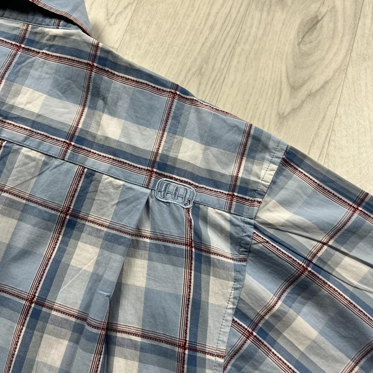 VINTAGE Y2K ANIMAL CHECKERED SHORT SLEEVE SHIRT BLUE