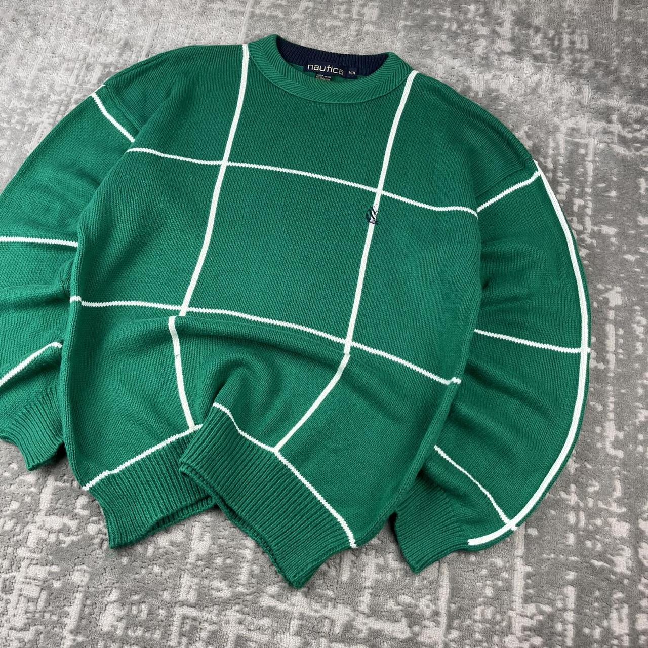 VINTAGE Y2K NAUTICA CHECKERED KNITTED JUMPER GREEN