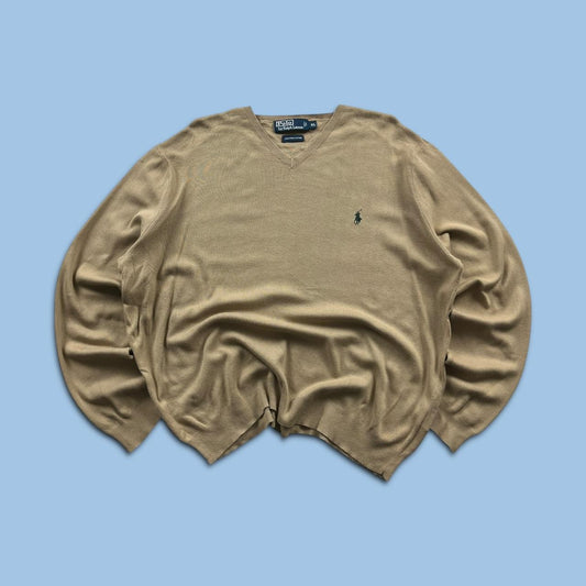 VINTAGE Y2K POLO RALPH LAUREN KNITTED JUMPER BEIGE