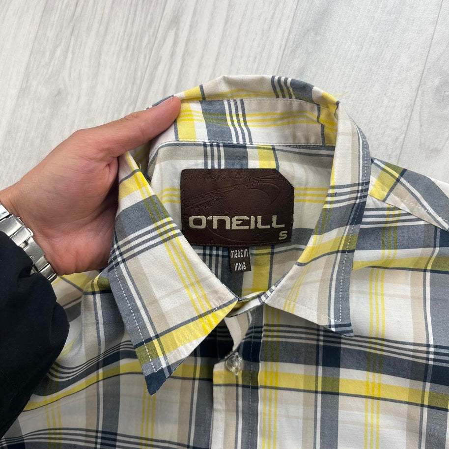 VINTAGE 00s ONEILL CHECKERED CROPPED SHORT SLEEVE BUTTON UP SHIRT WHITE / MULTI