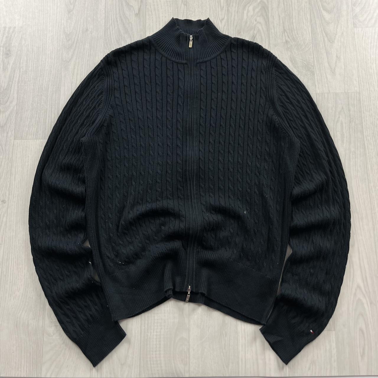 VINTAGE Y2K TOMMY HILFIGER CABLE ZIP KNITTED JUMPER NAVY