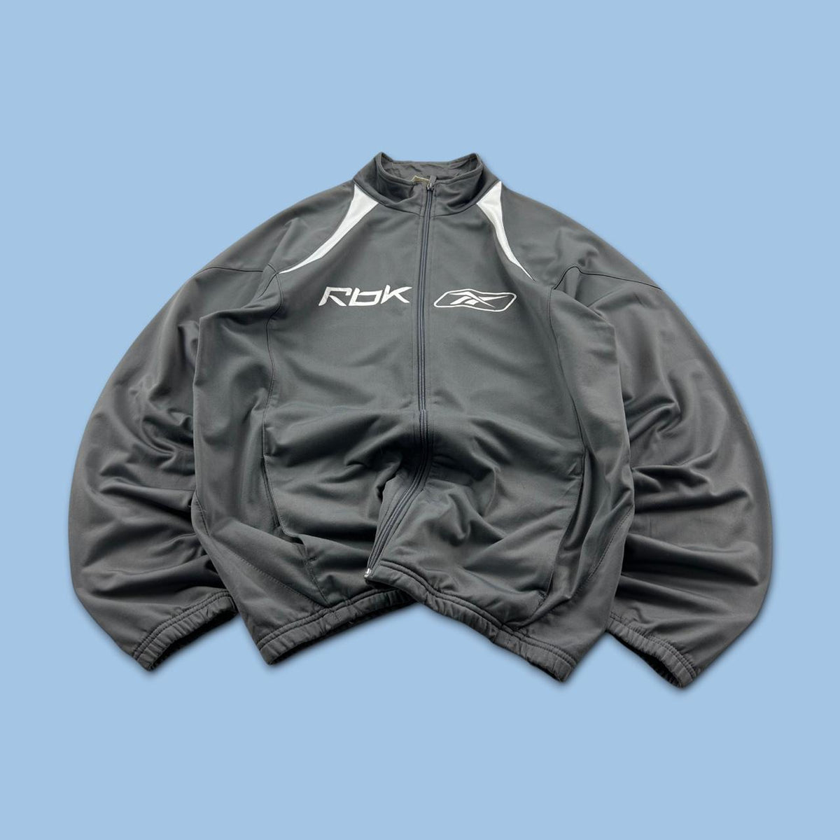 VINTAGE Y2K REEBOK SPELL OUT ZIP UP TRACK JACKET GREY