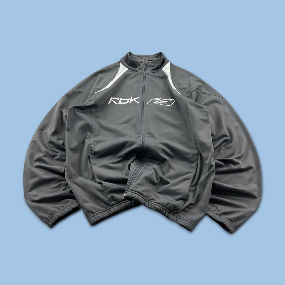 VINTAGE Y2K REEBOK SPELL OUT ZIP UP TRACK JACKET GREY