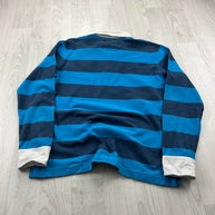 VINTAGE Y2K QUIKSILVER STRIPED LONG SLEEVE RUGBY POLO SHIRT BLUE