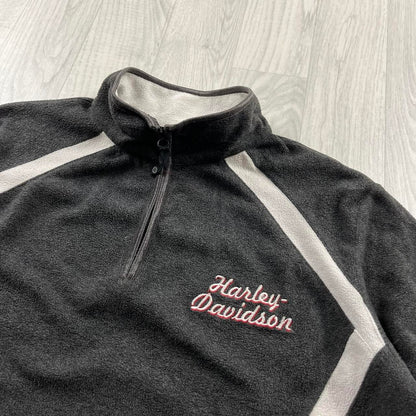 VINTAGE Y2K HARLEY DAVIDSON QUARTER ZIP FLEECE SWEATSHIRT GREY