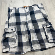 VINTAGE Y2K LEE BAGGY CHECKERED PLAID CARGO SHORTS WHITE / NAVY