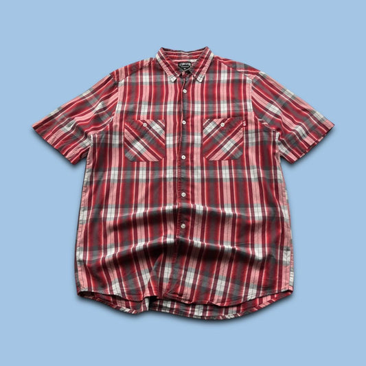 VINTAGE Y2K STUSSY SHORT SLEEVE PLAID CHECKERED SHIRT RED