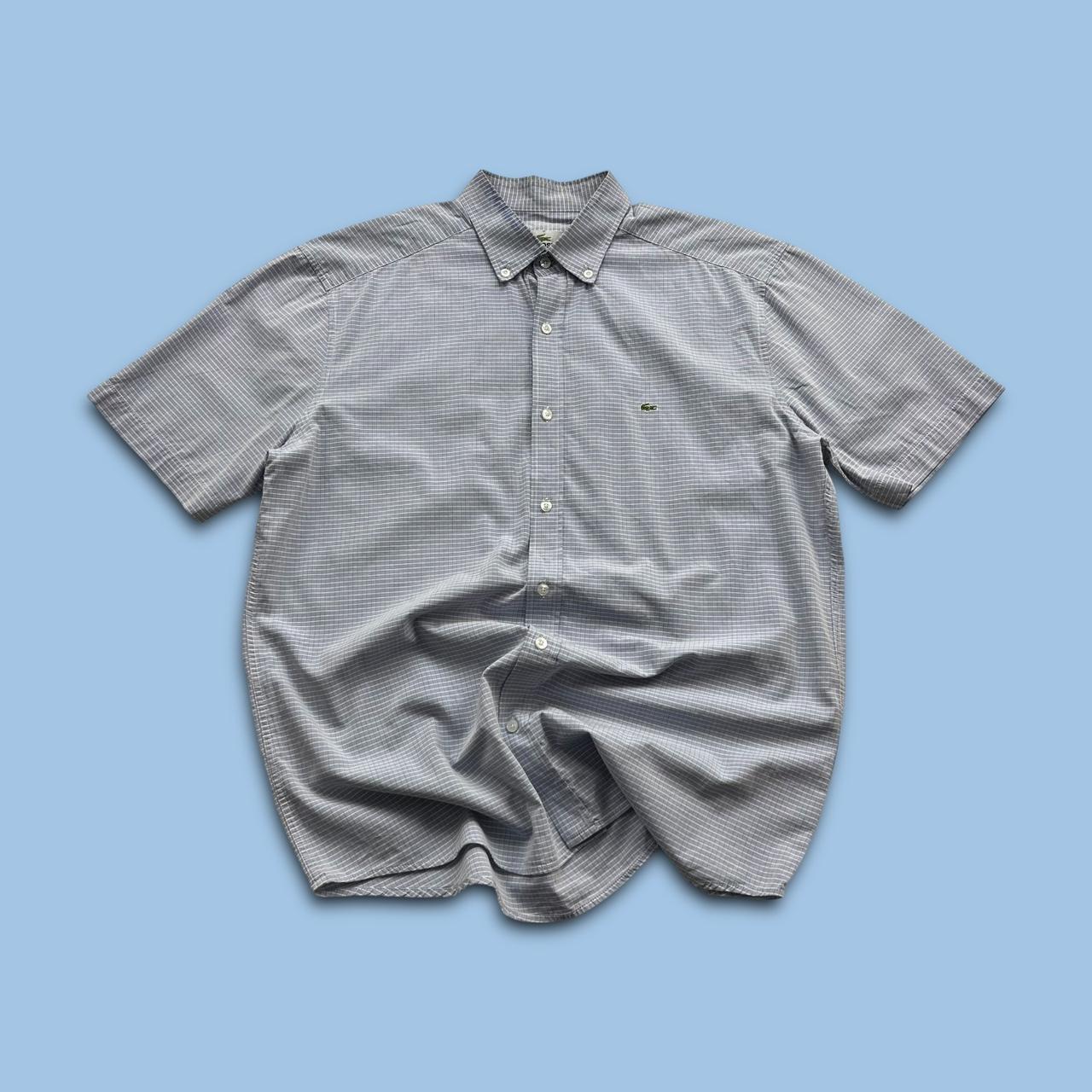 VINTAGE Y2K LACOSTE GINGHAM SHORT SLEEVE BUTTON UP SHIRT BLUE