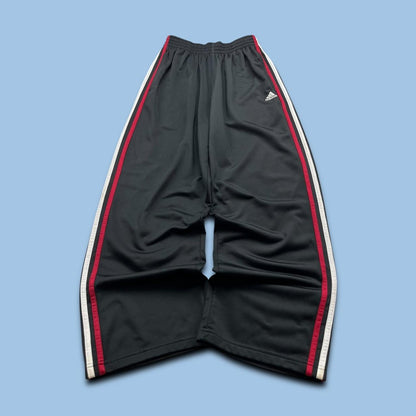 VINTAGE Y2K ADIDAS SIDE STRIPE BAGGY WIDE LEG TRACKSUIT BOTTOMS BLACK RED (M)
